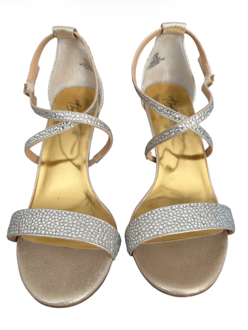 Thalia Sodi Darria Gold Metallic Crystal Embellished 4” Stiletto Sandals 8.5
